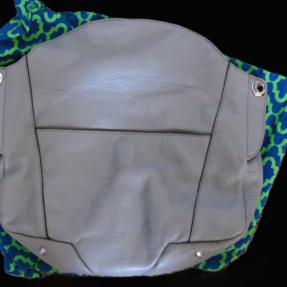 OrYany Leather Cotton Hand Bag Purse Silver Tone Hardware Green Pattern Lining - Picture 15 of 15